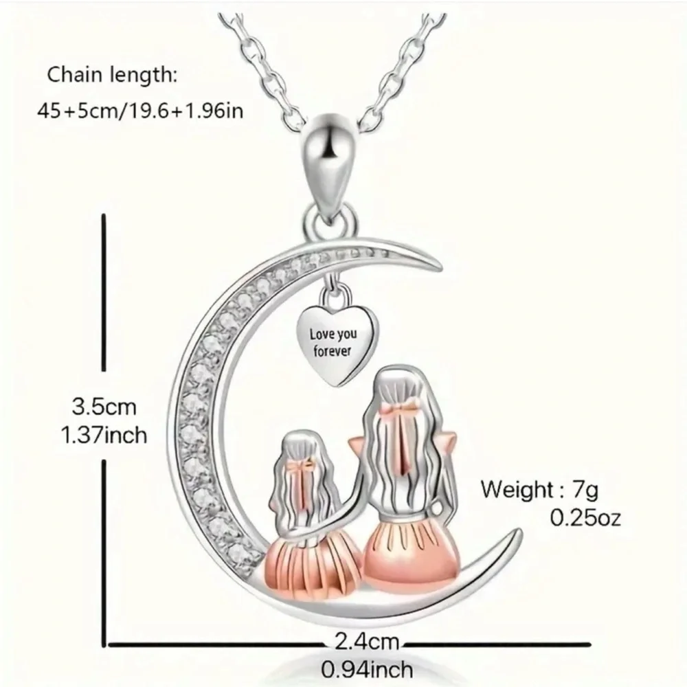 Mother & Daughter Crescent Moon Necklace “Love You Forever” Gift NWT